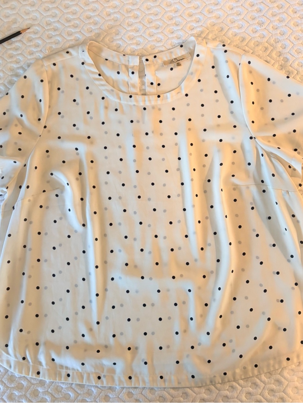 Women's White Polka Dot Blouse with Crew Neck
